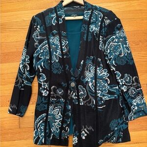 Misook sweater cardigan jacket and teal shell